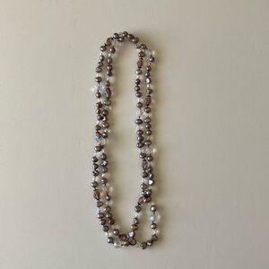 Freshwater Pearl glass bead necklace long mauve pink